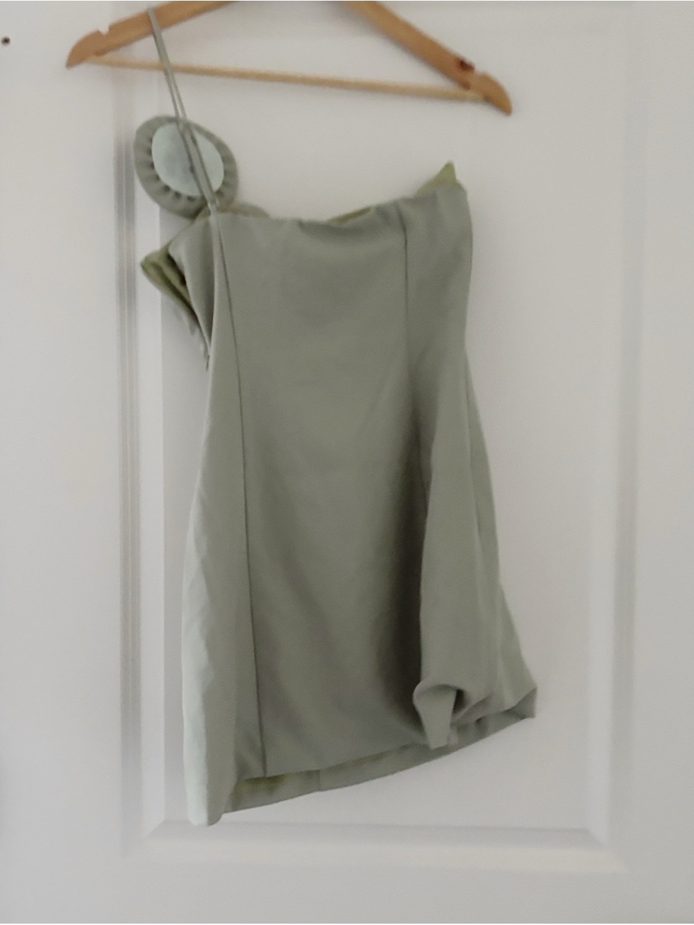 NWT Peppermayo Sweetpea Rosette Mini Dress Sage One Shoulder Feminine - Picture 6 of 11